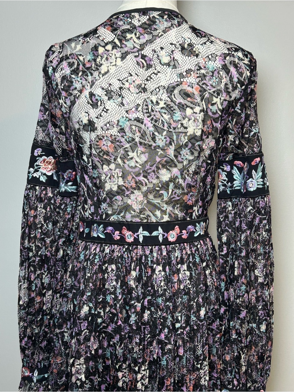 Free People cherry blossom Mini Dress size 6 Embroidered lace boho floral - Picture 9 of 16